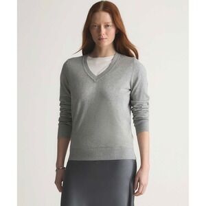Quince Lightweight Cotton Cashmere V-Neck Sweater – XL – Gray